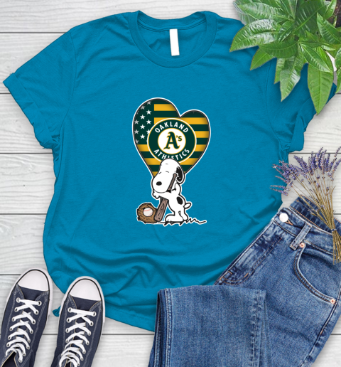Oakland Athletics MLB Baseball The Peanuts Movie Adorable Snoopy Women's T-Shirt 7