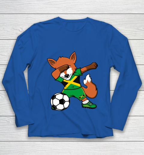 Dabbing Fox Jamaica Soccer Fans Jersey Jamaican Football Fan Youth Long Sleeve 9