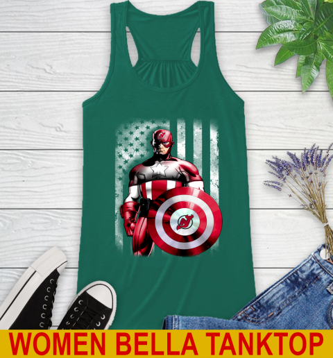 New Jersey Devils NHL Hockey Captain America Marvel Avengers American Flag Shirt Racerback Tank - Image 6