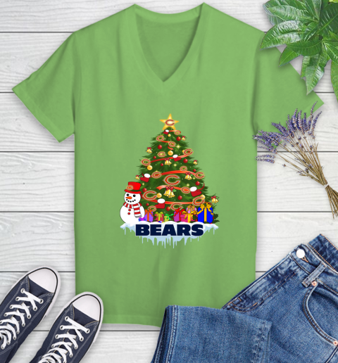 Chicago Bears Merry Christmas NFL Football Sports Women's V-Neck T-Shirt 11
