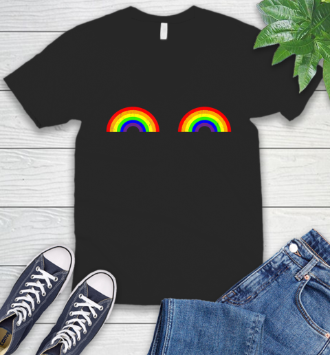 Nurse Shirt Vintage Rainbow Boobs Gay Shirt Boobies LGBT pride Boobs T Shirt V-Neck T-Shirt