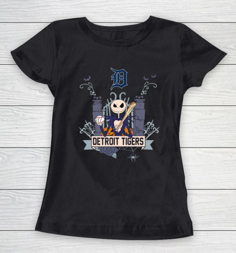 MLB Detroit Tigers Baseball Jack Skellington Halloween Women's T-Shirt