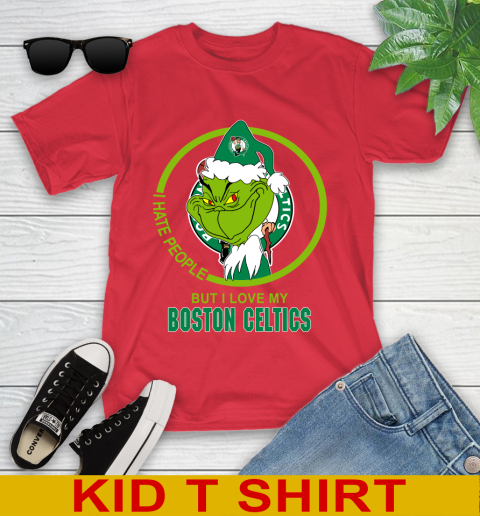 Boston Celtics NBA Christmas Grinch I Hate People But I Love My Favorite Basketball Team Youth T-Shirt 10
