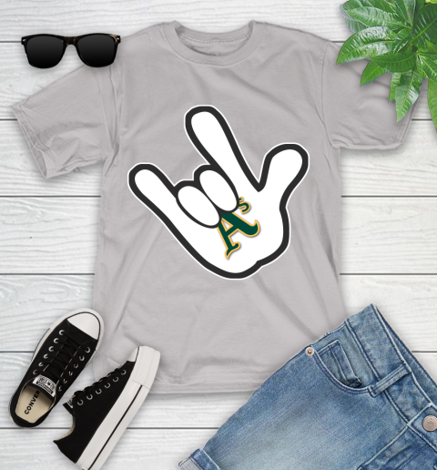 Oakland Athletics MLB Baseball Mickey Rock Hand Disney Youth T-Shirt 12