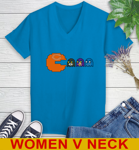 Chicago Bears NFL Football Pac Man Champion Women's V-Neck T-Shirt 8