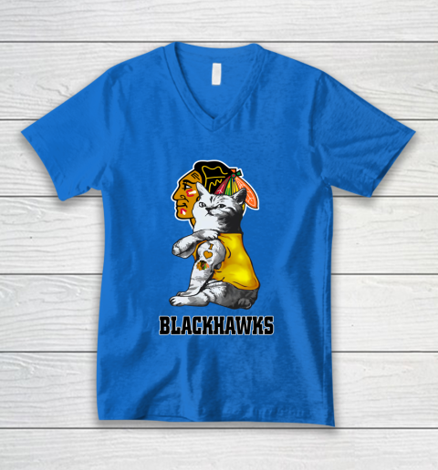 NHL My Cat Loves Chicago Blackhawks Hockey V-Neck T-Shirt 5
