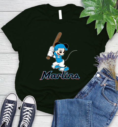 MLB Baseball Miami Marlins Cheerful Mickey Mouse Shirt Women's T-Shirt 6
