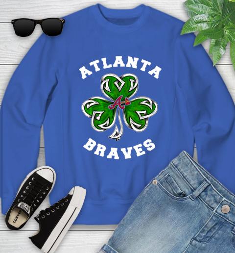 MLB Atlanta Braves Three Leaf Clover St Patrick's Day Baseball Sports Youth Sweatshirt 7