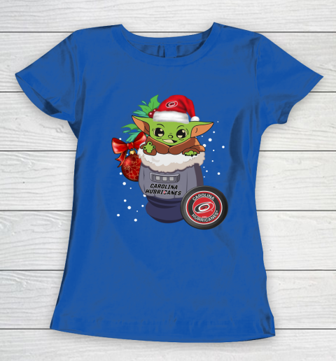 Carolina Hurricanes Christmas Baby Yoda Star Wars Funny Happy NHL Women's T-Shirt 9