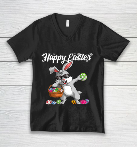 Dabbing Rabbit Easter Day Eggs Dab Boys Girls Kid gift bunny V-Neck T-Shirt