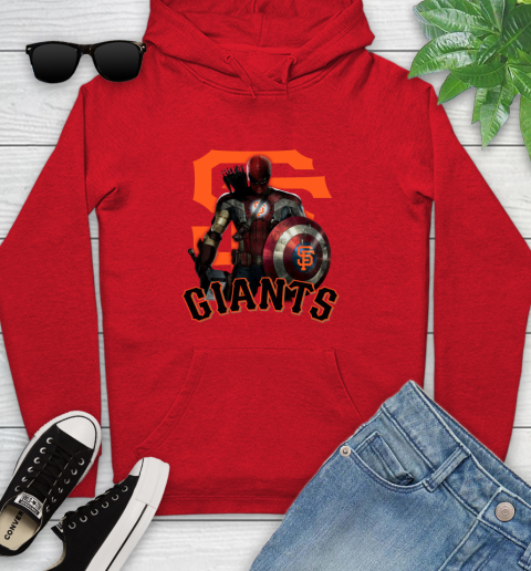 MLB Captain America Thor Spider Man Hawkeye Avengers Endgame Baseball San Francisco Giants Youth Hoodie 11