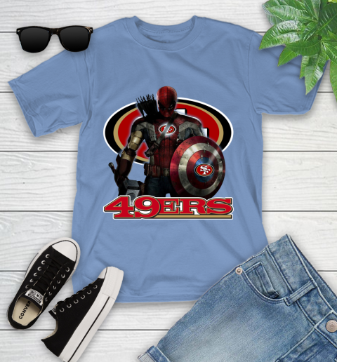 NFL Captain America Thor Spider Man Hawkeye Avengers Endgame Football San Francisco 49ers Youth T-Shirt 11