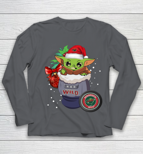 Minnesota Wild Christmas Baby Yoda Star Wars Funny Happy NHL Youth Long Sleeve 8