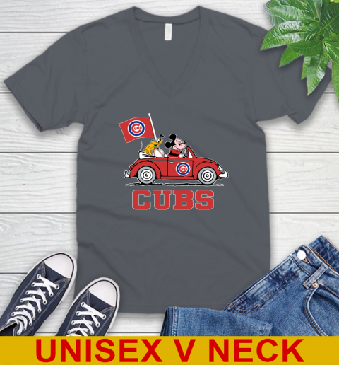 MLB Baseball Chicago Cubs Pluto Mickey Driving Disney Shirt V-Neck T-Shirt 5