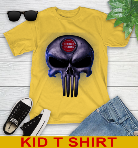 Detroit Pistons NBA Basketball Punisher Skull Sports Youth T-Shirt 9