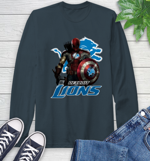 NFL Captain America Thor Spider Man Hawkeye Avengers Endgame Football Detroit Lions Long Sleeve T-Shirt 8