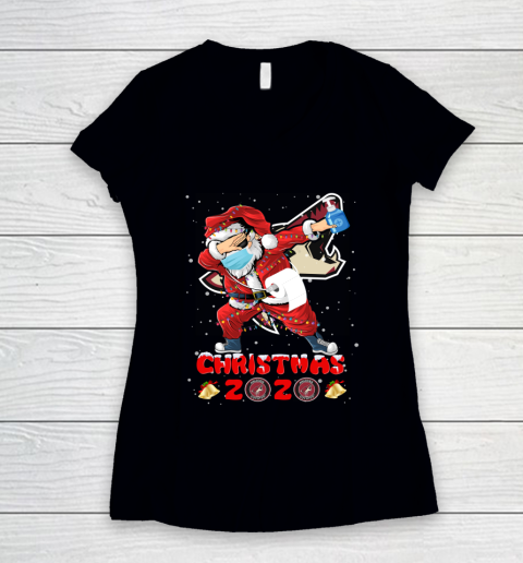 Arizona Coyotes Funny Santa Claus Dabbing Christmas 2020 NHL Women's V-Neck T-Shirt
