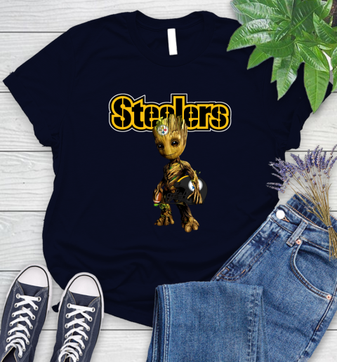 Pittsburgh Steelers NFL Football Groot Marvel Guardians Of The Galaxy Women's T-Shirt 3
