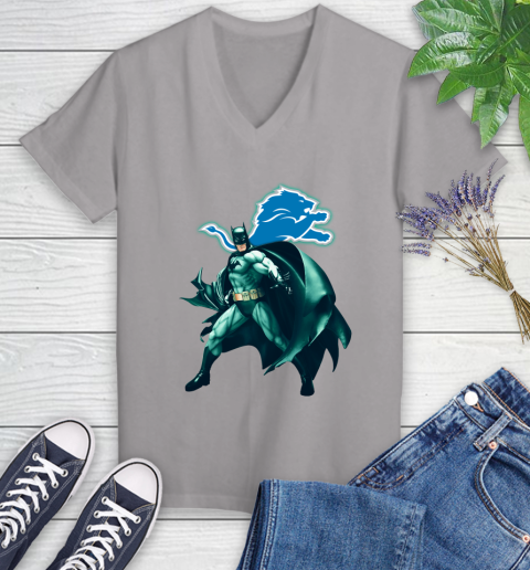NFL Batman Football Sports Detroit Lions Women's V-Neck T-Shirt 4
