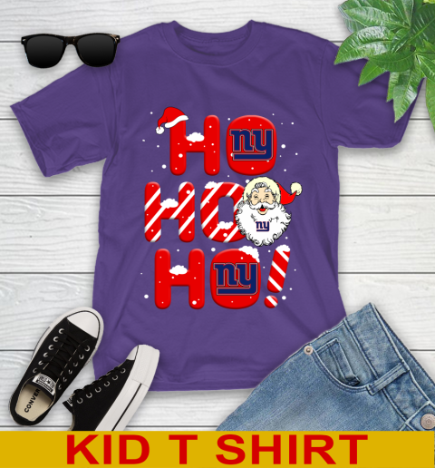 New York Giants NFL Football Ho Ho Ho Santa Claus Merry Christmas Shirt Youth T-Shirt 3