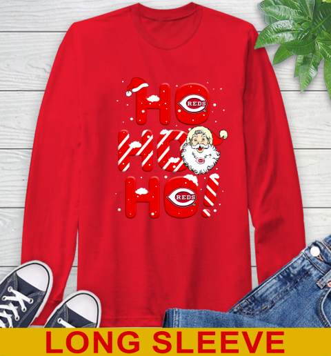 Cincinnati Reds MLB Baseball Ho Ho Ho Santa Claus Merry Christmas Shirt Long Sleeve T-Shirt 12