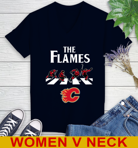 NHL Hockey Calgary Flames The Beatles Rock Band Shirt Women's V-Neck T-Shirt 2