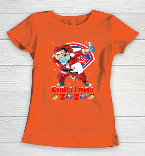 Philadelphia Phillies Funny Santa Claus Dabbing Christmas 2020 MLB Women's T-Shirt 3