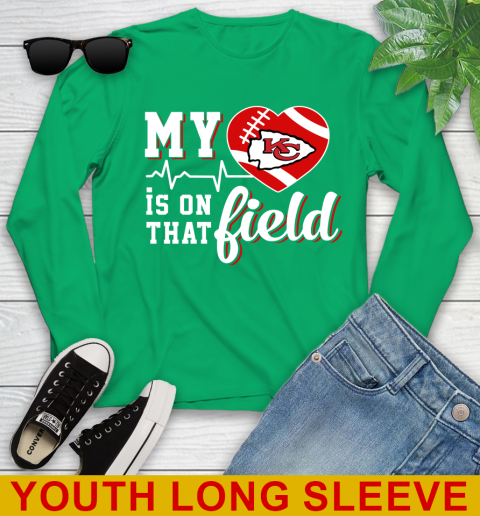NFL My Heart Is On That Field Football Sports Kansas City Chiefs Youth Long Sleeve 7