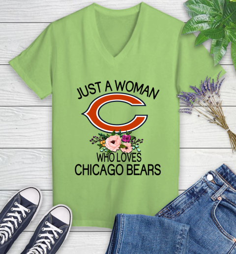 NFL Just A Woman Who Loves Chicago Bears Football Sports Women's V-Neck T-Shirt 6