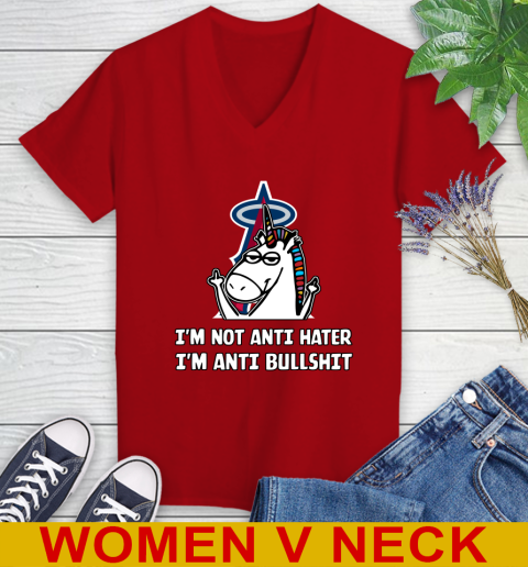 Los Angeles Angels MLB Baseball Unicorn I'm Not Anti Hater I'm Anti Bullshit (1) Women's V-Neck T-Shirt 12