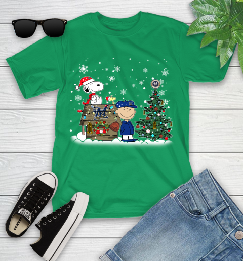 MLB Milwaukee Brewers Snoopy Charlie Brown Christmas Baseball Commissioner's Trophy Youth T-Shirt 8
