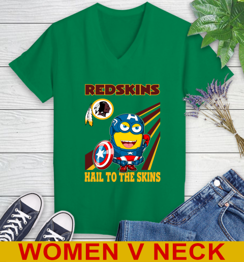 NFL Football Washington Redskins Captain America Marvel Avengers Minion Hail To The Skín Shirt Women's V-Neck T-Shirt 5