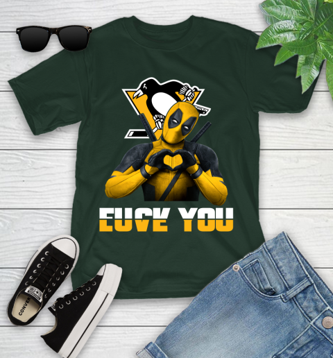 NHL Pittsburgh Penguins Deadpool Love You Fuck You Hockey Sports Youth T-Shirt 5