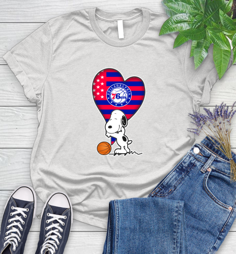 Philadelphia 76ers NBA Basketball The Peanuts Movie Adorable Snoopy Women's T-Shirt