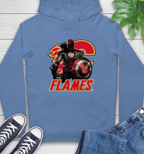 NHL Captain America Thor Spider Man Hawkeye Avengers Endgame Hockey Calgary Flames Hoodie 11