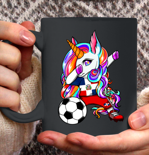 Dabbing Unicorn Dominican Republic Soccer Fans Flag Football Ceramic Mug 11oz