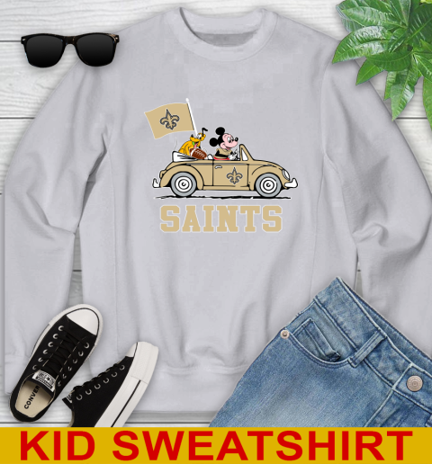 NFL Football New Orleans Saints Pluto Mickey Driving Disney Shirt Youth Sweatshirt 4