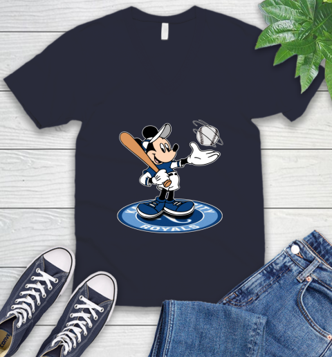 MLB Baseball Kansas City Royals Cheerful Mickey Disney Shirt V-Neck T-Shirt 3