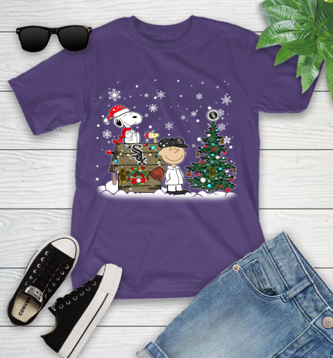 MLB Chicago White Sox Snoopy Charlie Brown Christmas Baseball Commissioner's Trophy Youth T-Shirt 3
