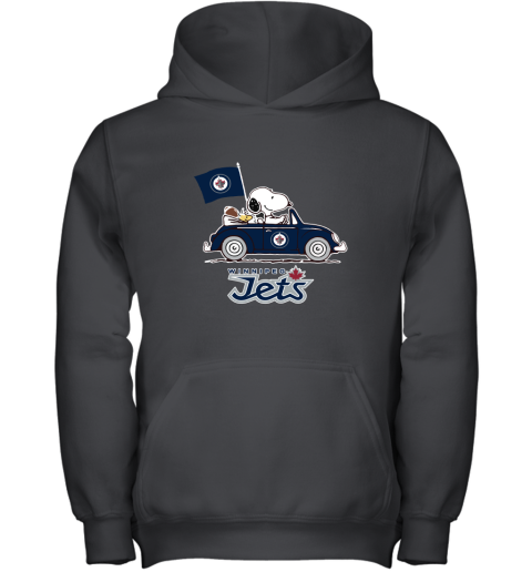 Snoopy And Woodstock Ride The Winnipeg Jets Car NHL Youth Hoodie