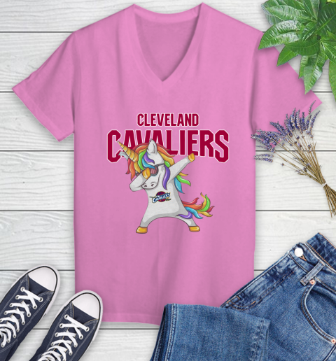 Cleveland Cavaliers NBA Basketball Funny Unicorn Dabbing Sports Women's V-Neck T-Shirt 14