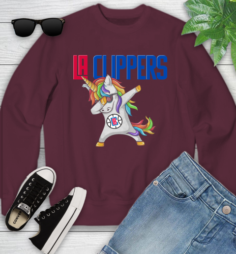 LA Clippers NBA Basketball Funny Unicorn Dabbing Sports Youth Sweatshirt 5