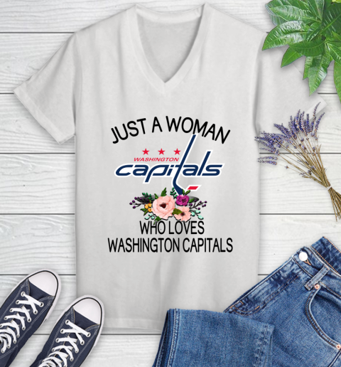NHL Just A Woman Who Loves Washington Capitals Hockey Sports Women's V-Neck T-Shirt