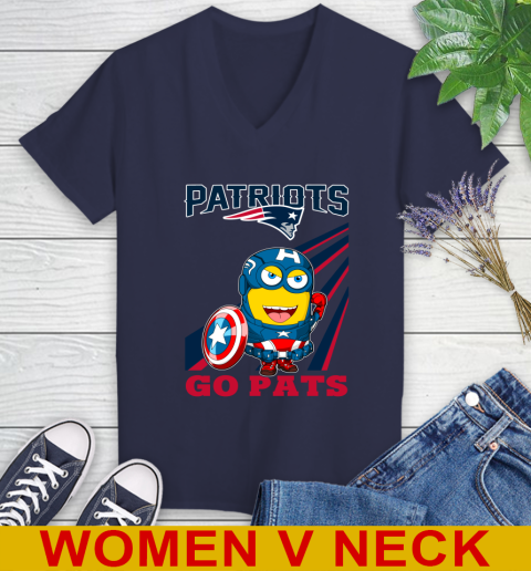 NFL Football New England Patriots Captain America Marvel Avengers Minion Shirt Women's V-Neck T-Shirt 12
