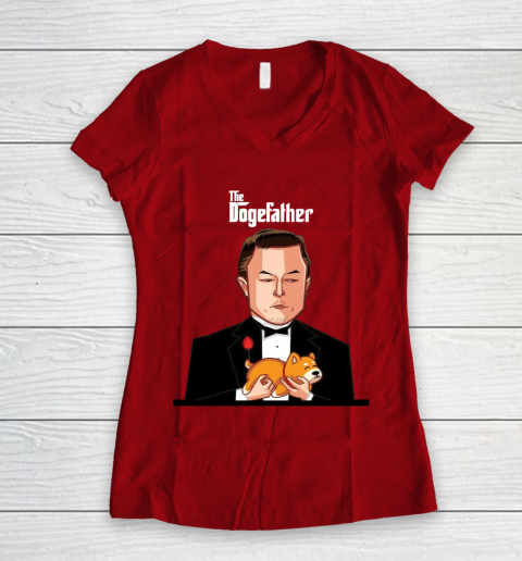 Dogecoin The DogeFather Funny Women's V-Neck T-Shirt 8