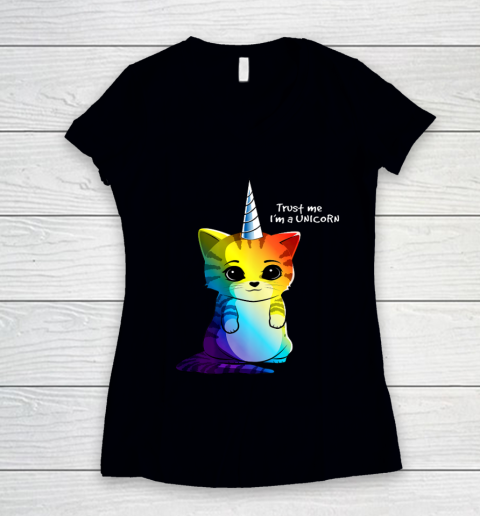 Caticorn T shirt Unicorn Cat Kittycorn Girls Women Rainbow Women's V-Neck T-Shirt