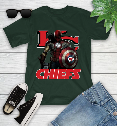 NFL Captain America Thor Spider Man Hawkeye Avengers Endgame Football Kansas City Chiefs Youth T-Shirt 5
