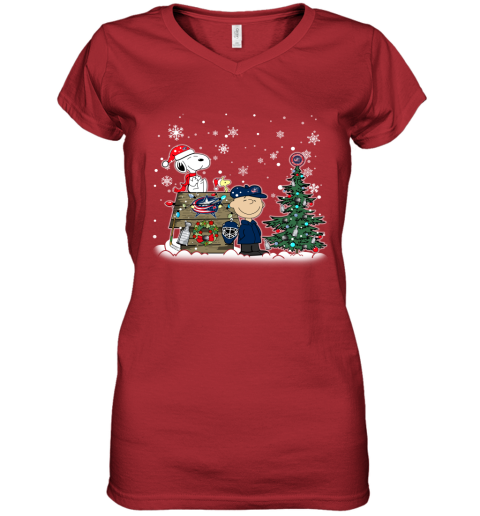 NHL Columbus Blue Jackets Snoopy Charlie Brown Woodstock Christmas Stanley Cup Hockey T Shirt 83pLMGTq9zD women v neck t shirt 39 95 151514 front red