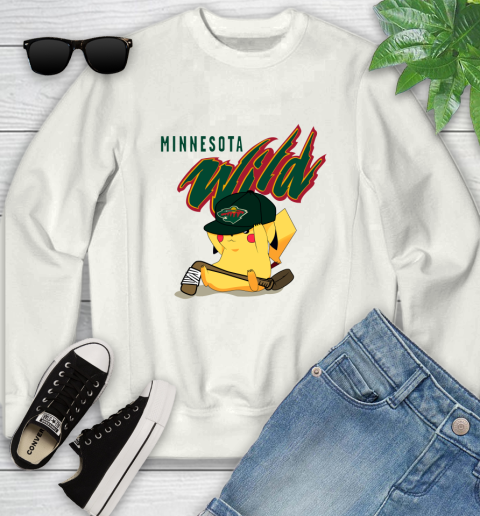 NHL Pikachu Hockey Sports Minnesota Wild Youth Sweatshirt