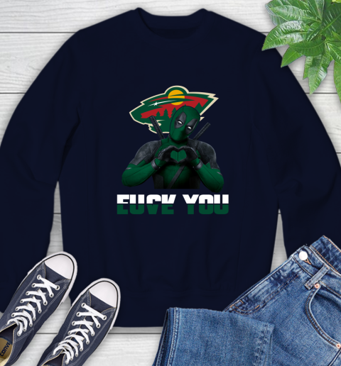 NHL Minnesota Wild Deadpool Love You Fuck You Hockey Sports Sweatshirt 2